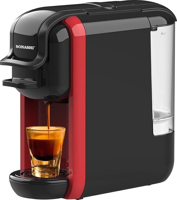 Sonashi 3 in 1 Multifunction Espresso Coffee Machine SCM-4969 – 1450W Coffee Maker with 600ML Detachable Water Tank, 3 Optional Adaptors, Auto Shut Off | Kitchen Tools